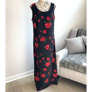 VTG Tickets Dress Maxi Black Large Rose Romantic‎ Whimsigoth Y2k Classic